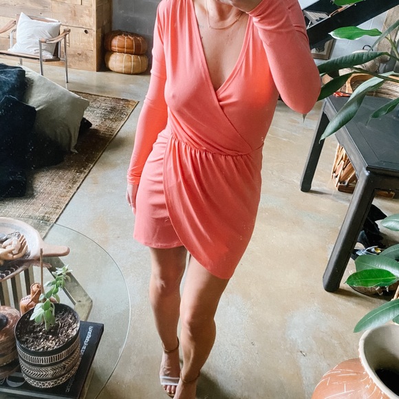 Coral wrap front mini dress from Topshop - Picture 2 of 4
